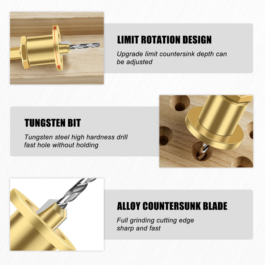Adjustable hexagonal shank countersunk hole drilling tapered hole drilling screw step drill self-tapping screw alloy head wood installation