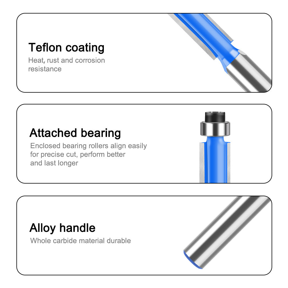 1/4 shank 6 shank bearing trimming cutter woodworking milling cutter with bearing trimming cutter double edge straight cutter woodworking milling cutter