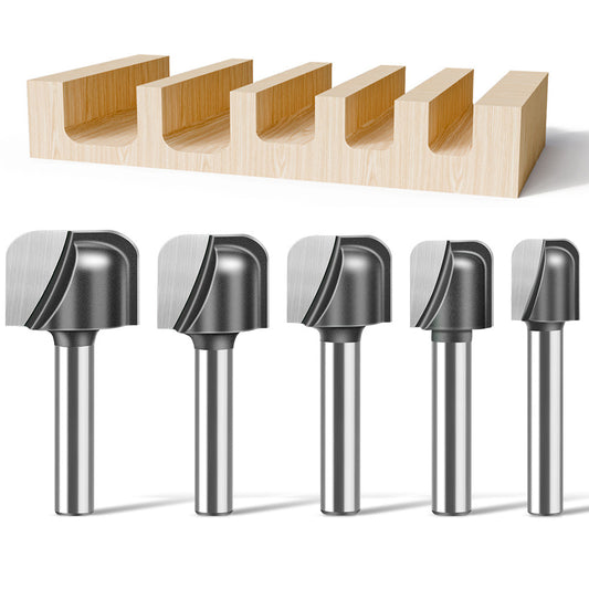 5-Piece set of 1/4 handle 6 handle double arc round bottom knife, slotting knife, bakelite milling cutter, engraving machine, trimming machine round bottom line type