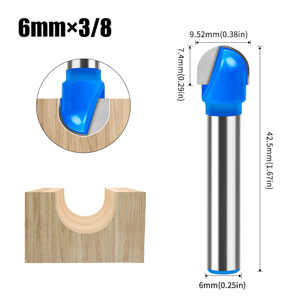 6 handle 12 handle slotting knife bottom digging knife woodworking round bottom knife, engraving machine, trimming machine knife head round bottom trimming milling cutter