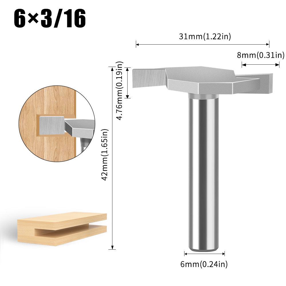 6 handle 12 handle T-shaped knife Slotted knife Alloy slotting cutter head Woodworking milling cutter Tungsten steel cutter head Woodworking slotting knife