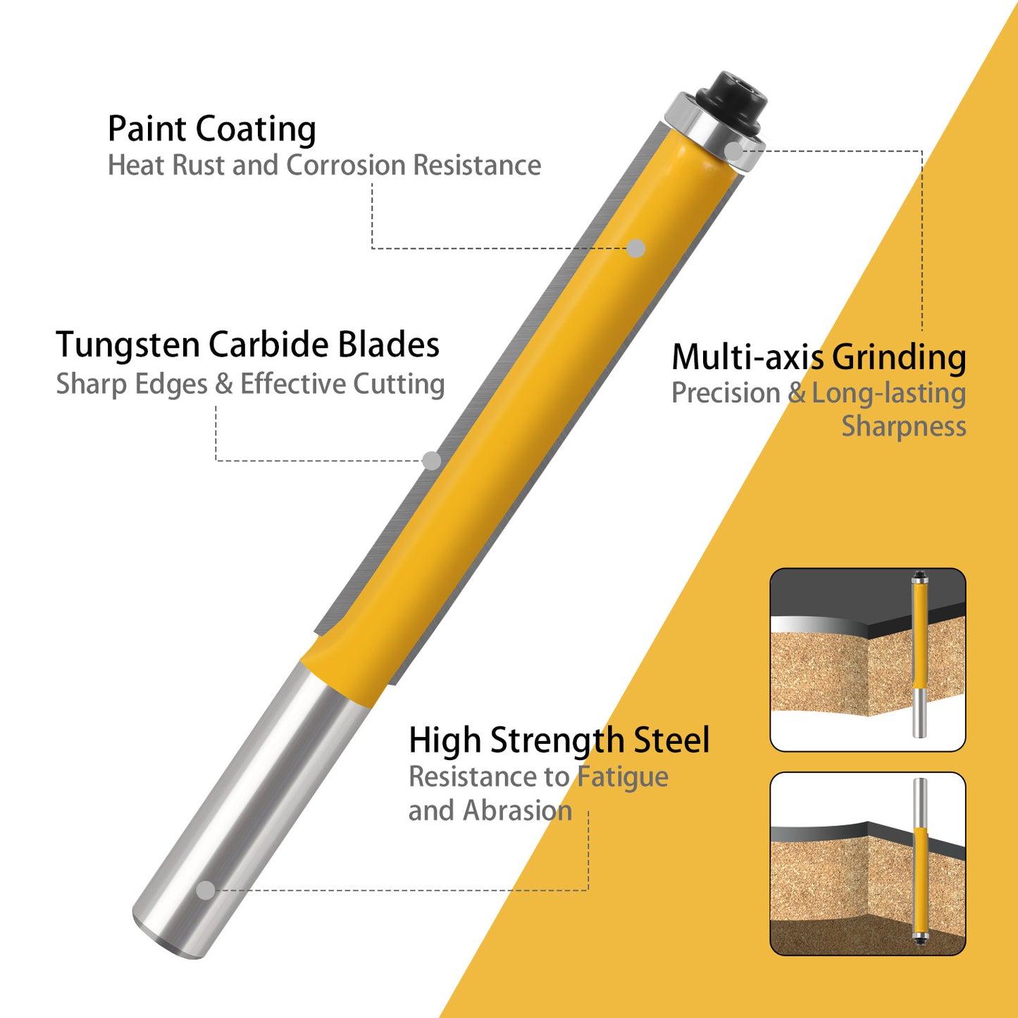 Extended trimming knife with bearing trimming knife Double blade straight knife Woodworking milling cutter Edge trimming machine Knife head engraving machine