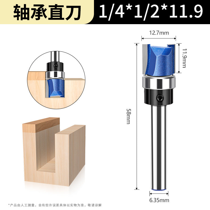 1/4 handle 6 handle inch slotted woodworking milling cutter, bearing straight knife trimming knife engraving machine trimming machine alloy cutter head