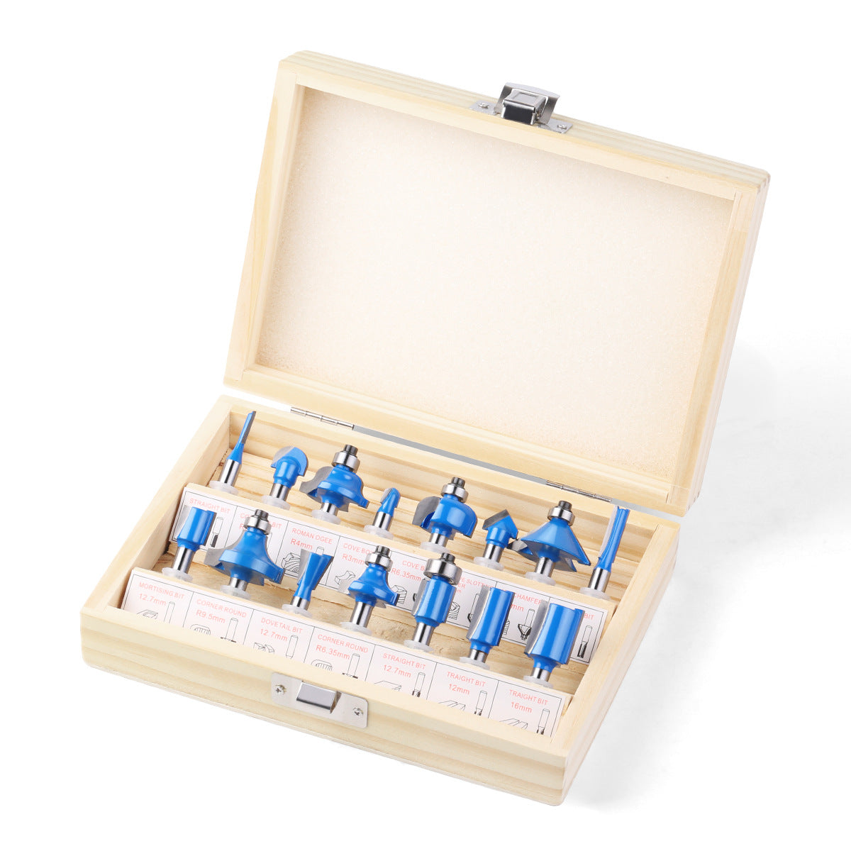 15-Piece set of 1/4 handle woodworking milling cutter set, trimming machine, engraving machine, cutter head, trimming, chamfering and slotting knife