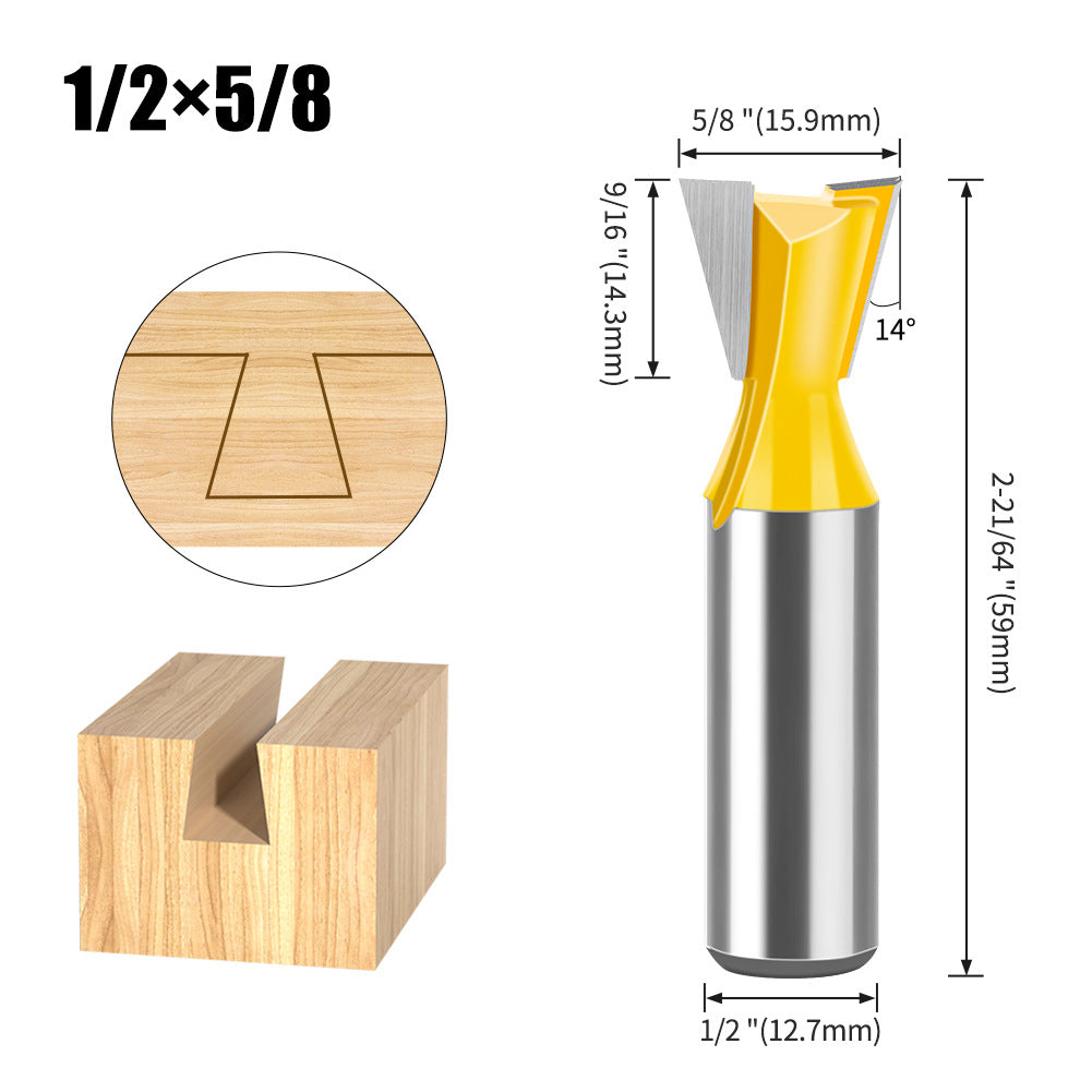 5-piece set of 1/2 handle 12 handle, dovetail knife, zikou Xun knife, woodworking milling cutter, carving knife, dovetail knife slotting knife