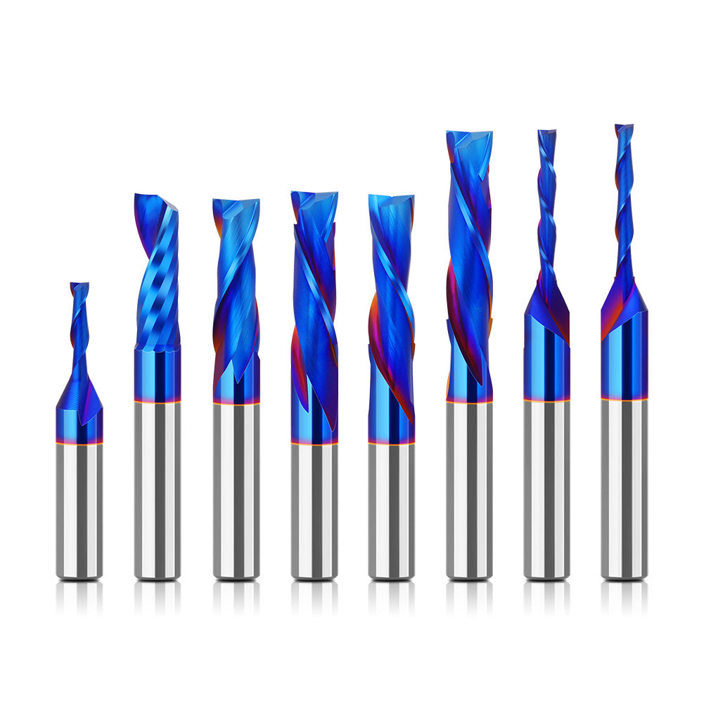 8-Handle straight knife composite integral alloy blue-plated slotting knife top-spin bottom-spin trimming knife carbide woodworking milling cutter