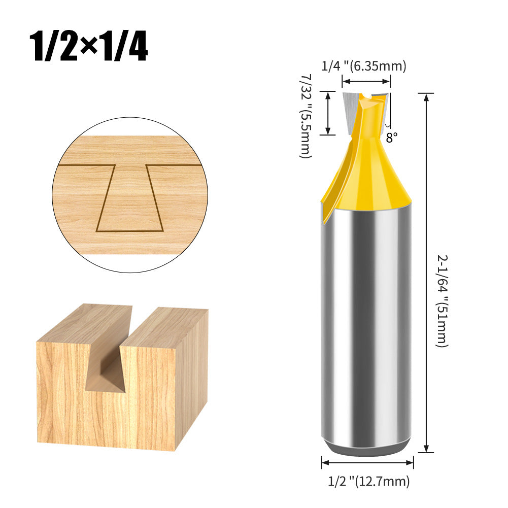 5-piece set of 1/2 handle 12 handle, dovetail knife, zikou Xun knife, woodworking milling cutter, carving knife, dovetail knife slotting knife