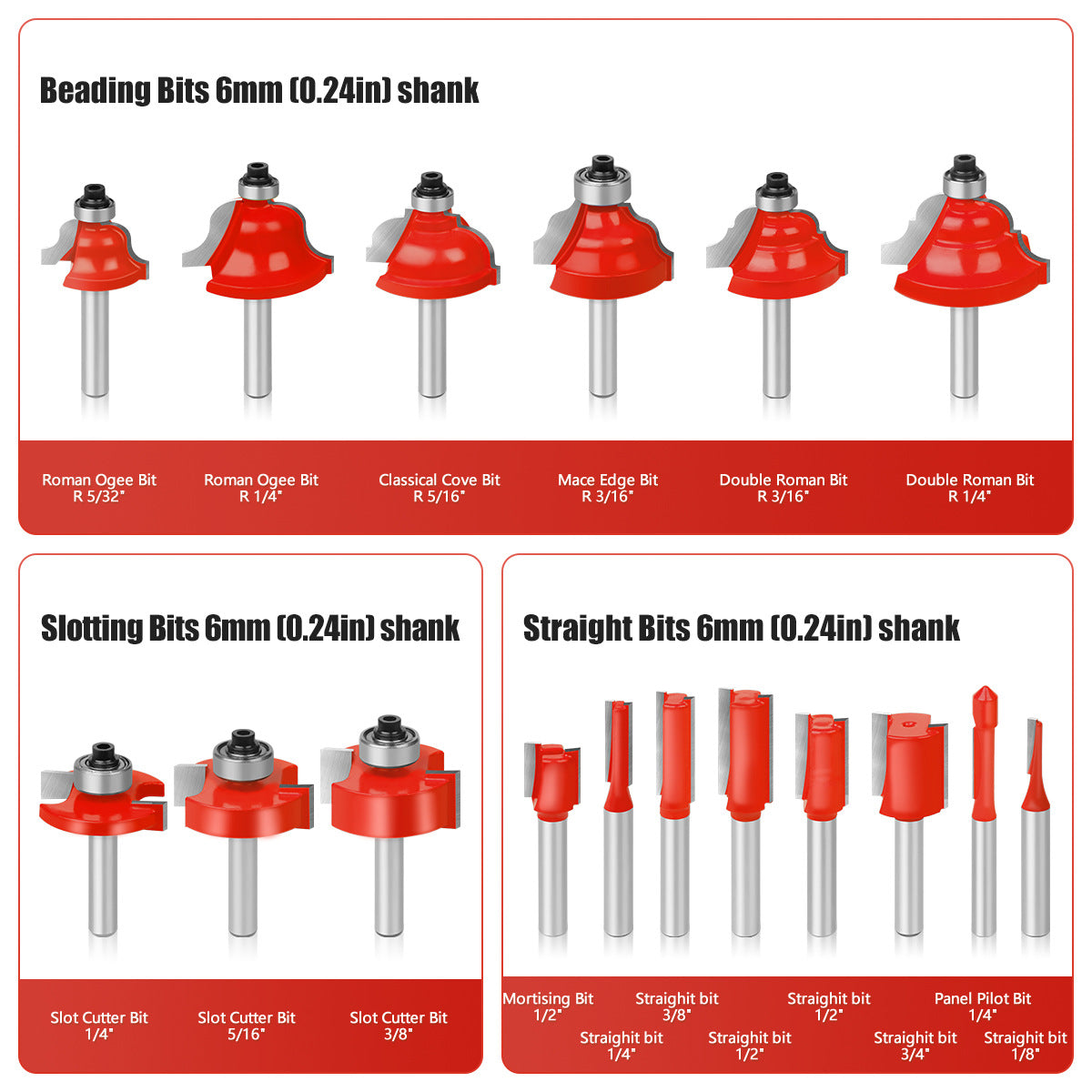 35-Piece woodworking milling cutter 6mm shank tungsten steel blade trimming machine engraving machine cutter head rounded corner knife chamfering knife