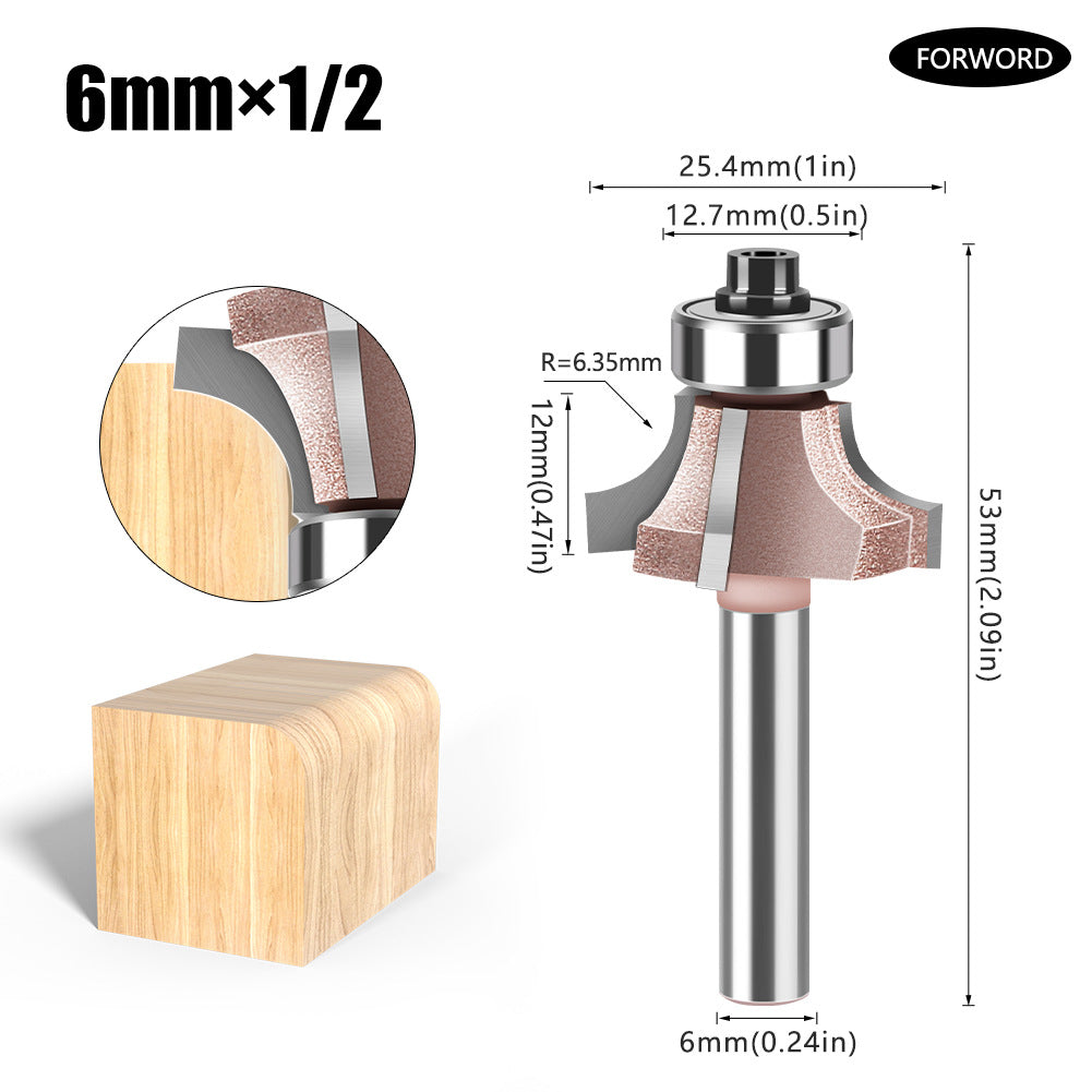 6Mm shank four-blade positive and reverse edge banding knife rounded corner knife arc trimming knife woodworking chamfering knife