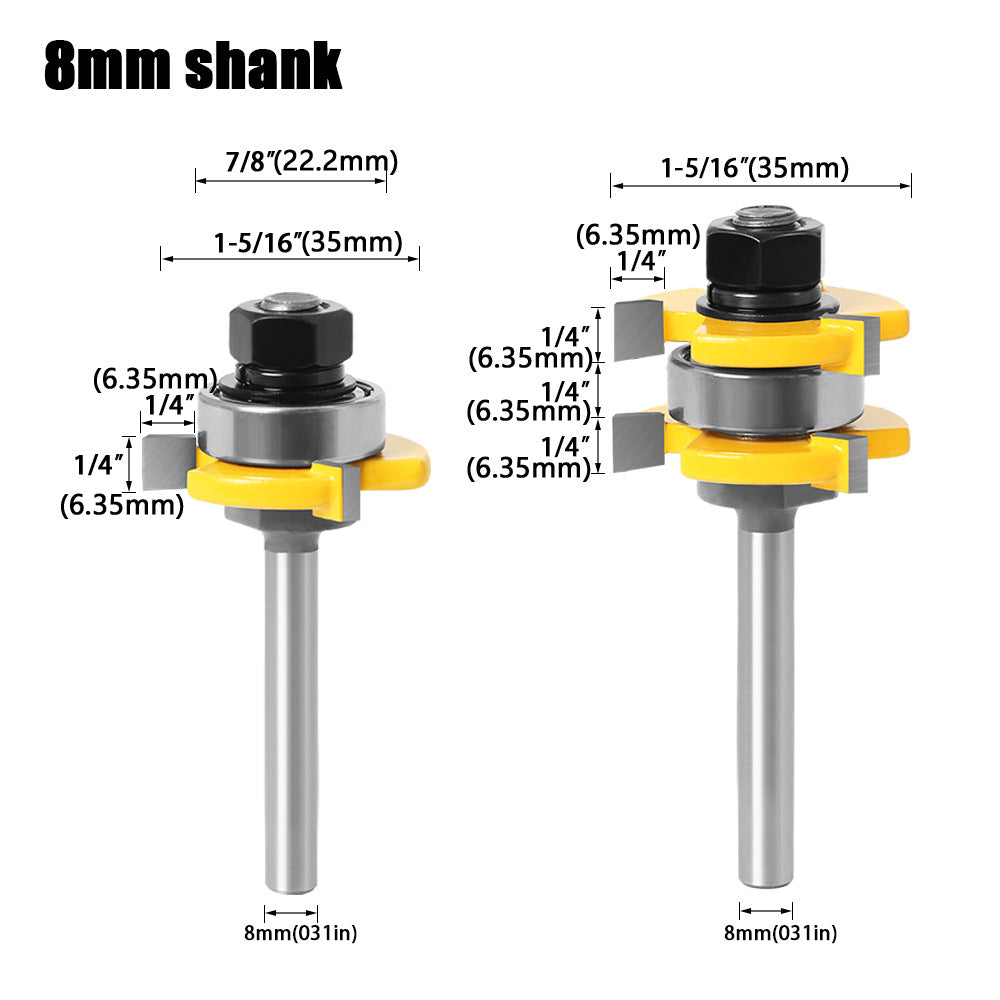 3-Tooth T-shaped tenon cutter Square tooth tenon cutter, floor cutter, puzzle cutter, woodworking milling cutter, carving cutter 6 handles 8 handles