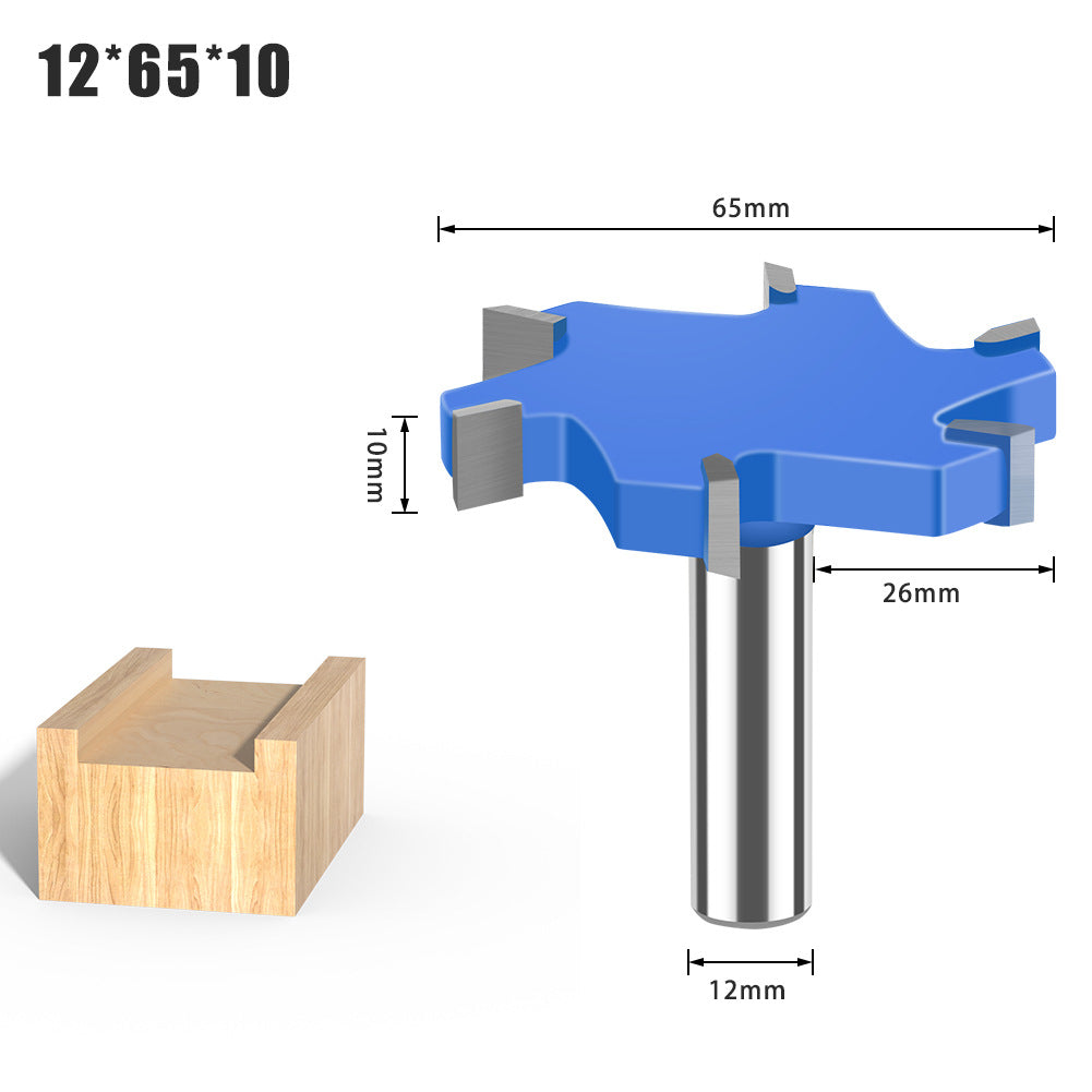 6-Tooth four-tooth T-shaped knife 1/2 handle 12mm handle woodworking tool lengthened T-shaped cutter slotted milling cutter T-shaped tenon cutter