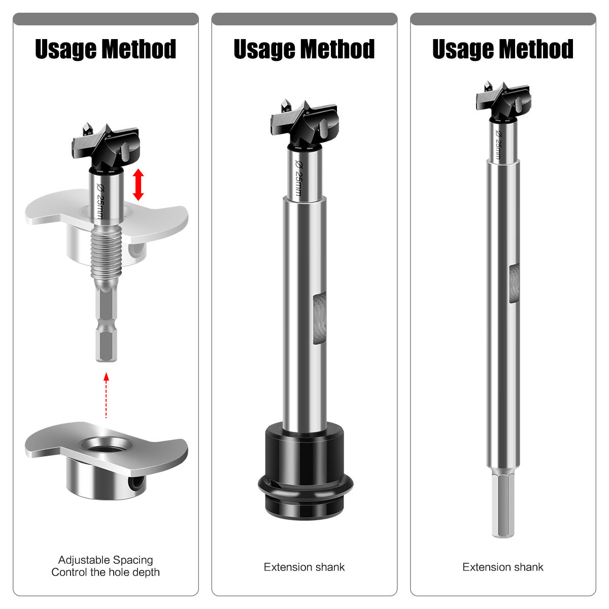Multifunctional extended woodworking hole opener, external thread flat wing drill, extended limit wooden board hand drill, reaming drill bit