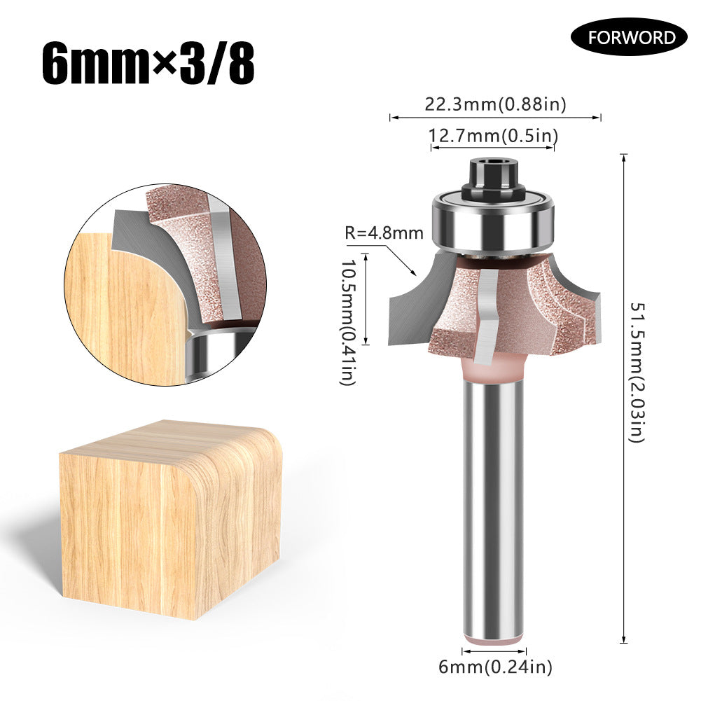 6Mm shank four-blade positive and reverse edge banding knife rounded corner knife arc trimming knife woodworking chamfering knife