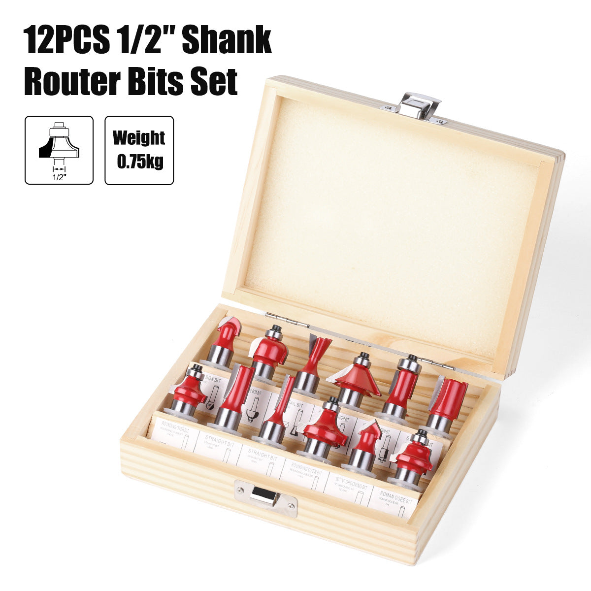 1/2 handle 12-piece woodworking milling cutter set Engraving machine/bakelite milling/trimming machine, cutter head set cutter