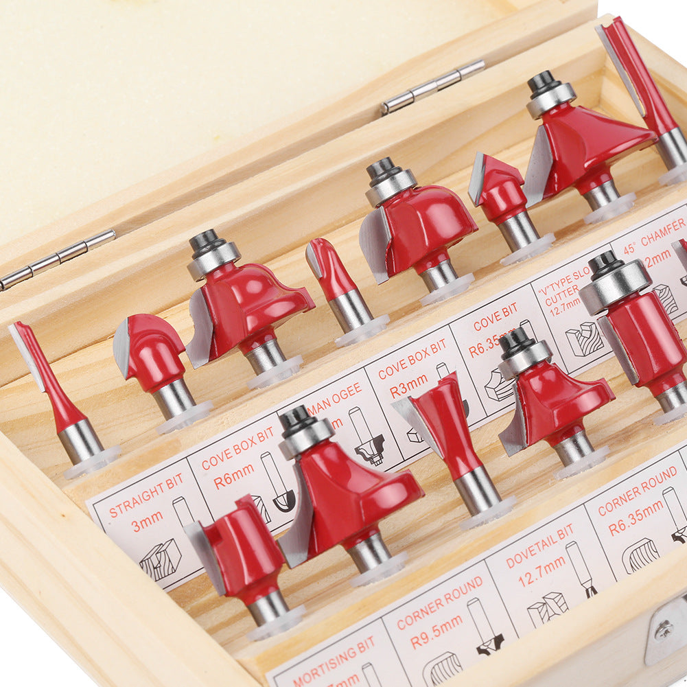 15-piece set 1/4 handle 1/2 handle 8 handle 6 handle woodworking milling cutter set 12-piece set woodworking slotting milling cutter