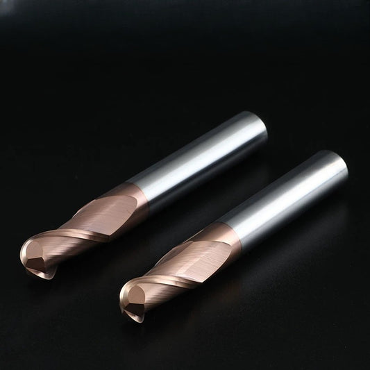 2 Flute 55° HRC Carbide Ball Nose End Mill, TiAlN Coated, for Steel Machining