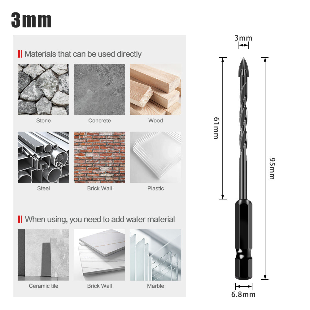 Special drill for tile drilling, tile puncher, glass cement concrete alloy, high hardness triangular overlord drill