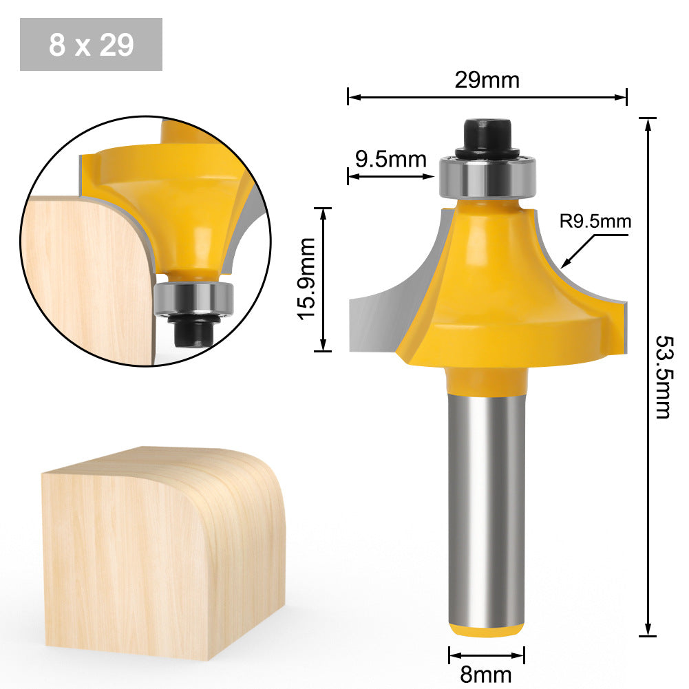 2-piece set of 8-handle woodworking rounded corner cutter inverted R-angle milling cutter trimming corner milling cutter R-angle cutter woodworking rounded corner cutter head