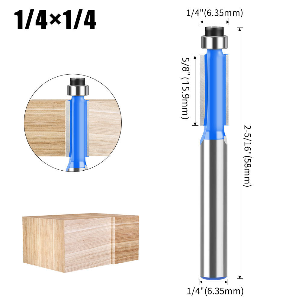 1/4 shank 6 shank bearing trimming cutter woodworking milling cutter with bearing trimming cutter double edge straight cutter woodworking milling cutter