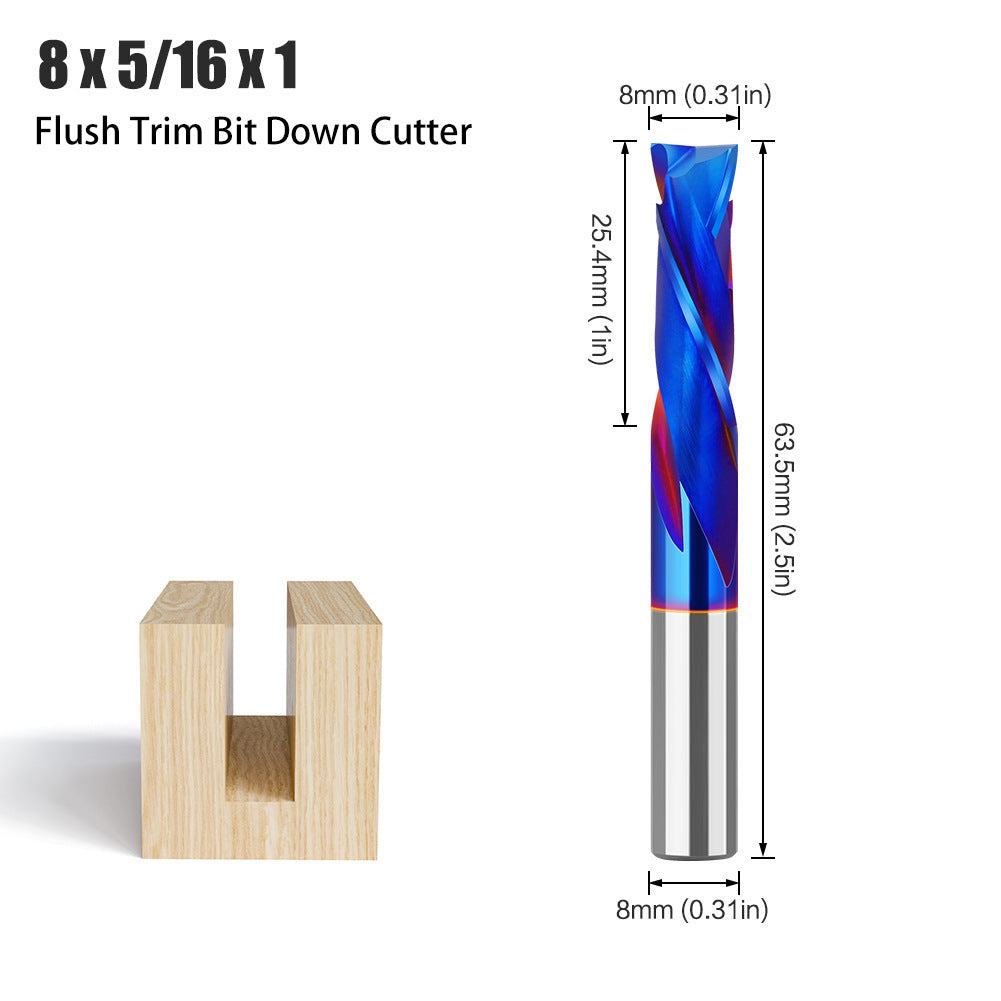8-Handle straight knife composite integral alloy blue-plated slotting knife top-spin bottom-spin trimming knife carbide woodworking milling cutter