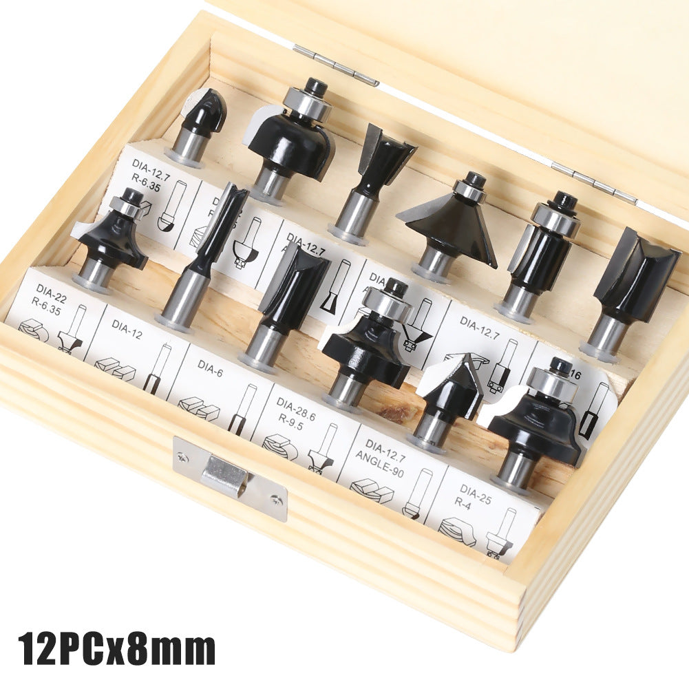 15-piece set 1/4 handle 1/2 handle 8 handle 6 handle woodworking milling cutter set 12-piece set woodworking slotting milling cutter
