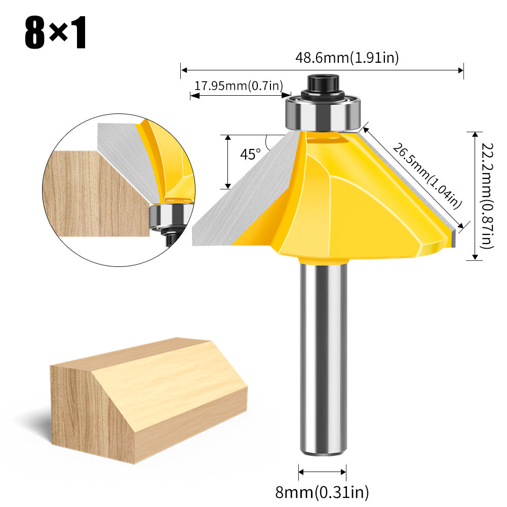 8 handle 45 degree bevel knife woodworking milling cutter trimming machine engraving machine cutter head 45 degree chamfering knife chamfering cutter head