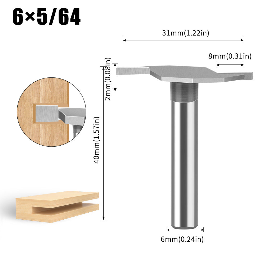 6 handle 12 handle T-shaped knife Slotted knife Alloy slotting cutter head Woodworking milling cutter Tungsten steel cutter head Woodworking slotting knife