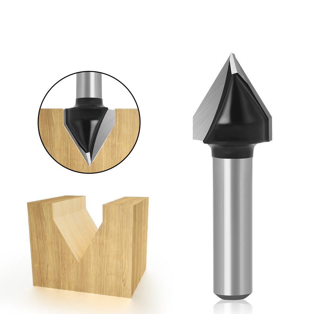 Jincheng 8mm handle 60 degrees professional grade V-shaped knife chamfering beveled edge knife woodworking trimming machine tool head folding alloy milling cutter