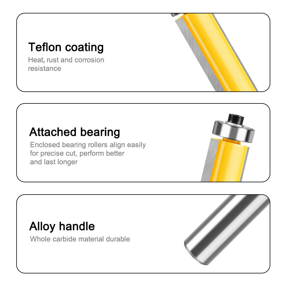 12 handle extended trimming knife with bearing trimming knife double edge straight knife woodworking milling cutter tool trimming machine head
