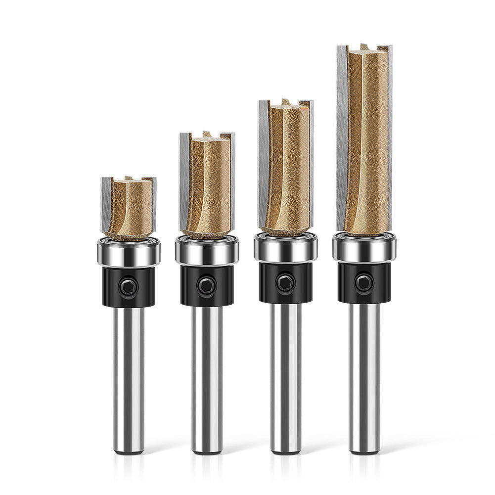 Professional grade three-edged bearing straight knife 1/4 handle trimming knife slotting diameter 12.7 diameter engraving machine woodworking milling cutter head