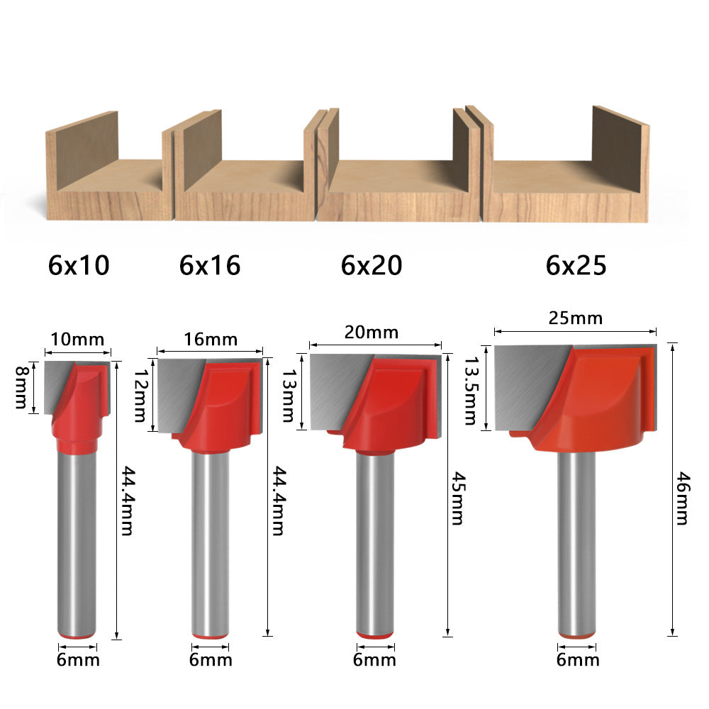 5-Piece set of 6 handle double blade, woodworking milling cutter, slotting tool engraving machine numerical control tool 6 handle bottom cleaning knife foreign trade