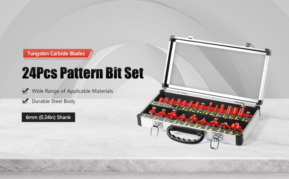24-Piece woodworking milling cutter 6 handle trimming machine engraving machine cutter head DIY woodworking tools rounded corner slotting trimming milling cutter