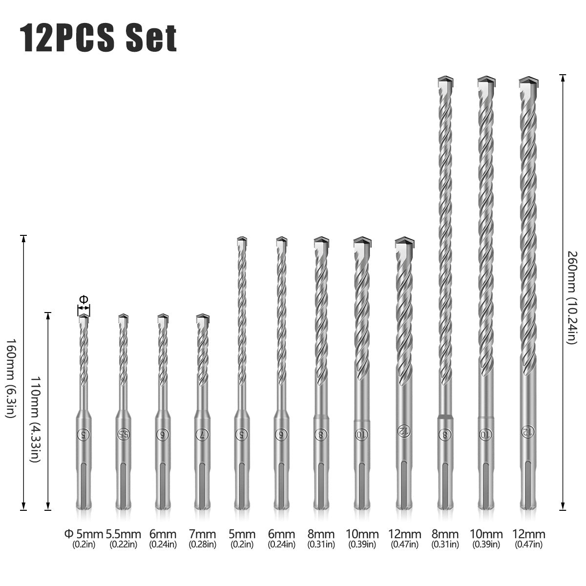 Drill bit chisel set, drill bit set round handle, pointed chisel flat chisel, masonry chisel concrete, electric power steel chisel