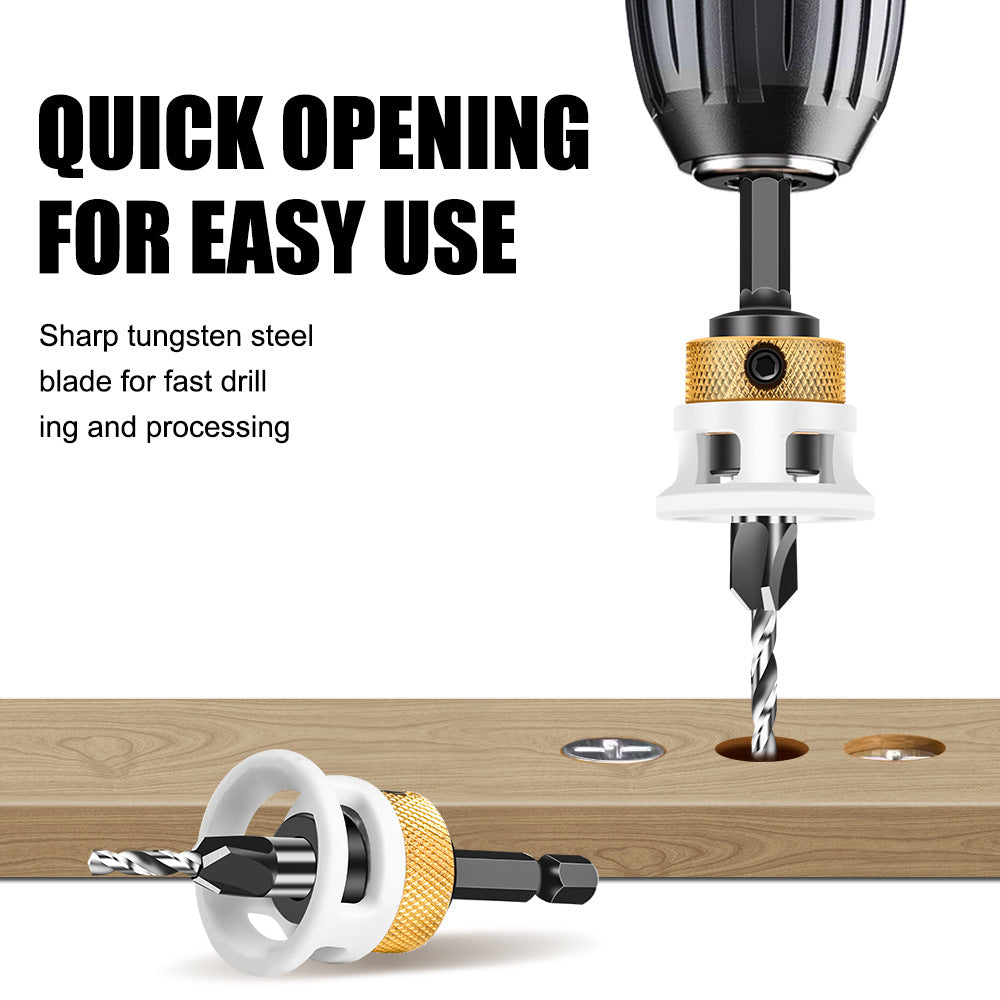 4-Piece set Woodworking limit four-edge countersunk drill bit Taper hole drill Adjustable depth Step drill Hidden screw countersunk head