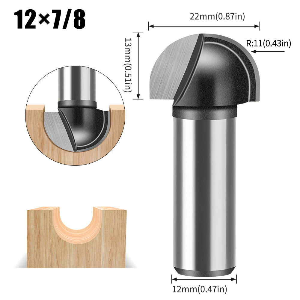 6 handle 12 handle slotting knife bottom digging knife woodworking round bottom knife, engraving machine, trimming machine knife head round bottom trimming milling cutter