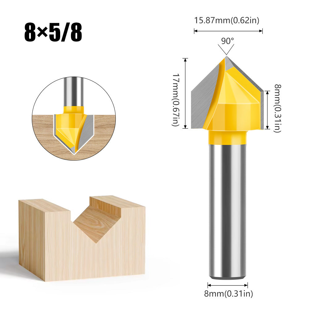 90 degree V-shaped knife 8 handle woodworking milling cutter v-slot trimming machine cutter head Aluminum plastic plate slotting integrated wall folding cutter head