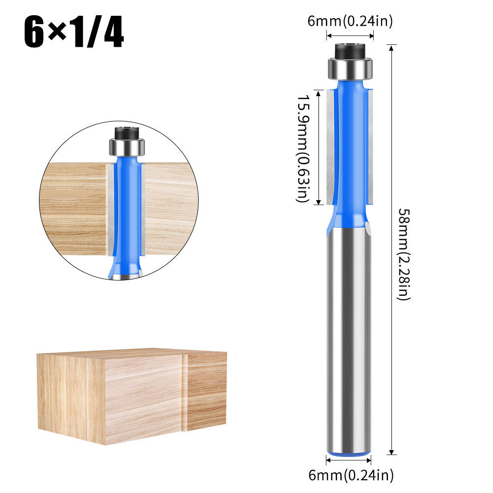 1/4 shank 6 shank bearing trimming cutter woodworking milling cutter with bearing trimming cutter double edge straight cutter woodworking milling cutter