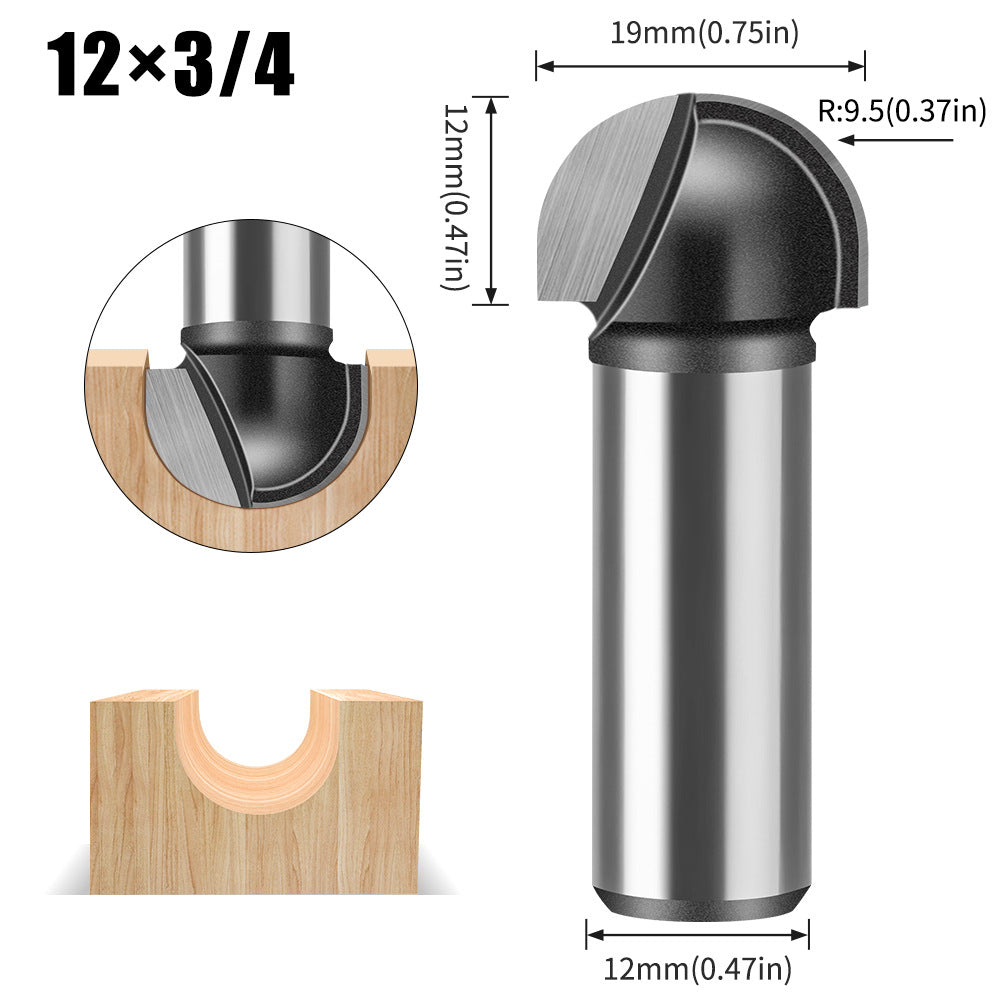 6 handle 12 handle slotting knife bottom digging knife woodworking round bottom knife, engraving machine, trimming machine knife head round bottom trimming milling cutter