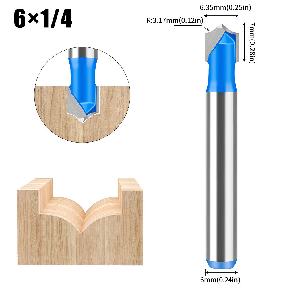 6 handle 12 handle woodworking pointed nozzle carving knife trimming machine line knife, inverted arc knife, rounded corner cutter milling cutter
