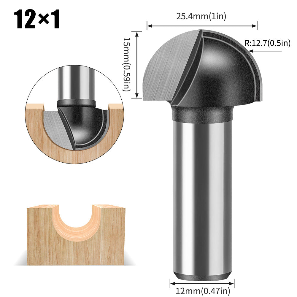 6 handle 12 handle slotting knife bottom digging knife woodworking round bottom knife, engraving machine, trimming machine knife head round bottom trimming milling cutter