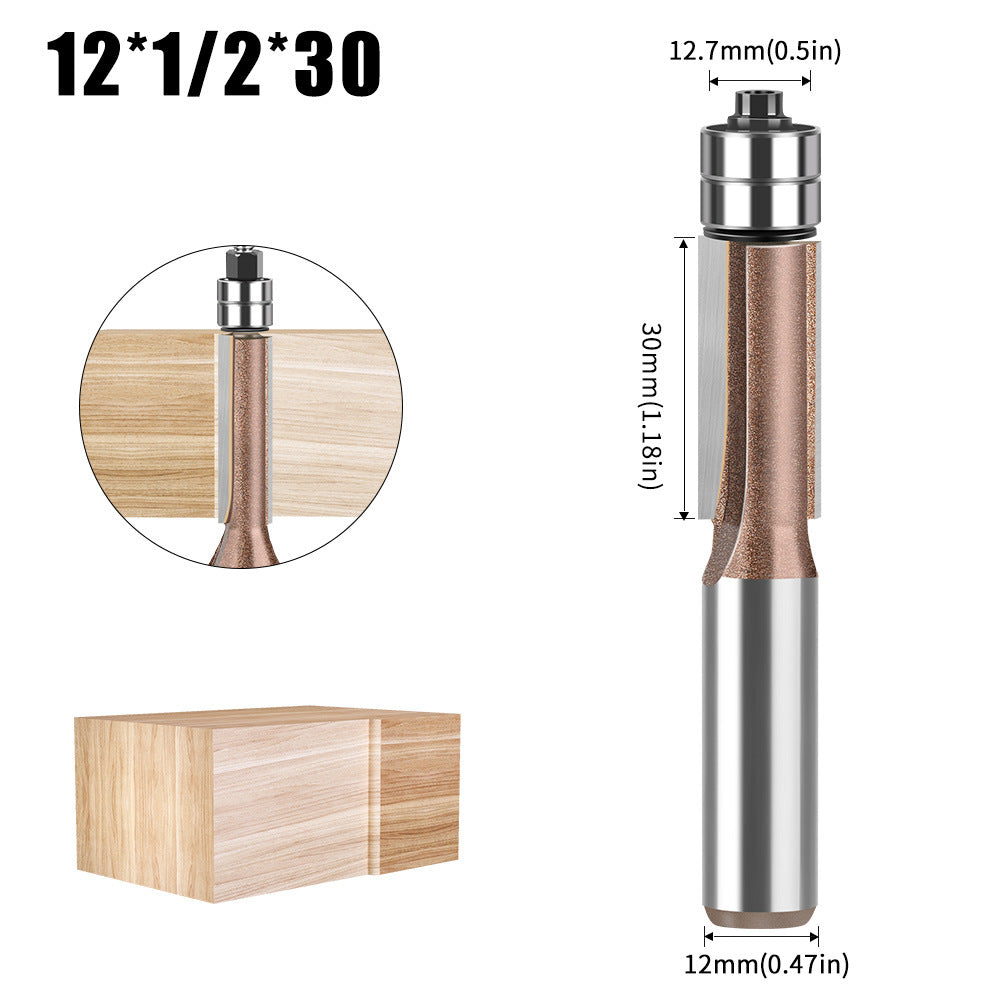 Professional grade 1/2 shank head double bearing trimming knife tungsten steel imitation woodworking milling cutter trimming alloy blade bearing