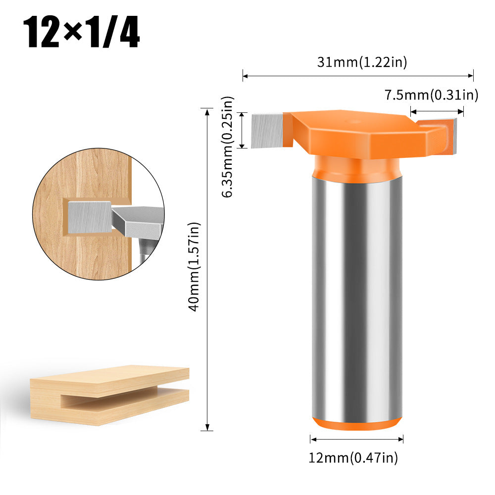 6 handle 12 handle T-shaped knife Slotted knife Alloy slotting cutter head Woodworking milling cutter Tungsten steel cutter head Woodworking slotting knife