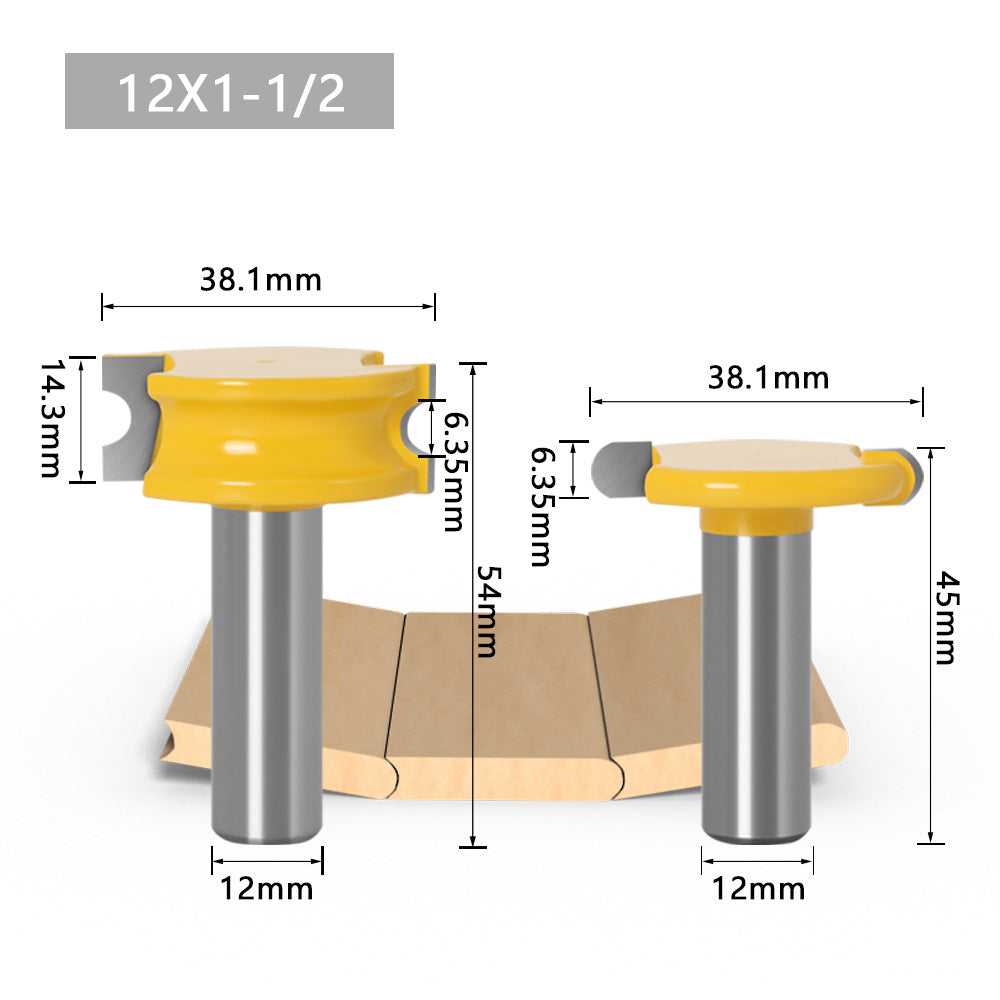 2-Piece set of 12 shank 1/2 shank arc T-shaped tenon cutter floor cutter puzzle cutter woodworking milling cutter trimming machine milling cutter