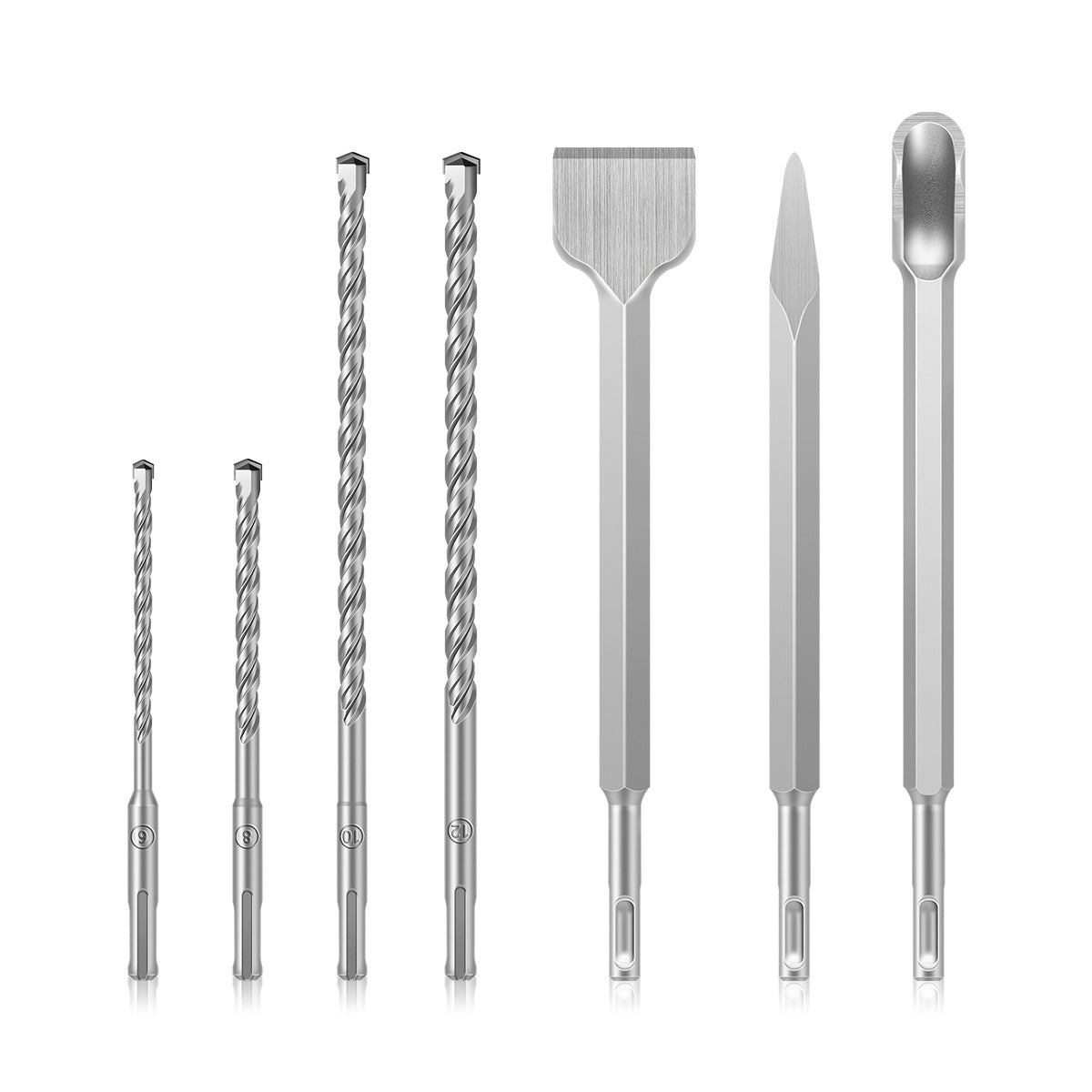 Drill bit chisel set, drill bit set round handle, pointed chisel flat chisel, masonry chisel concrete, electric power steel chisel