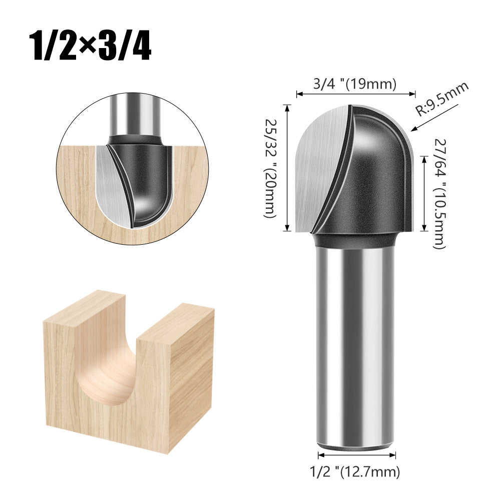 1/2 shank 12 shank deep round bottom cutter, woodworking milling cutter slotting cutter trimming machine tool head engraving machine bakelite gong cutter