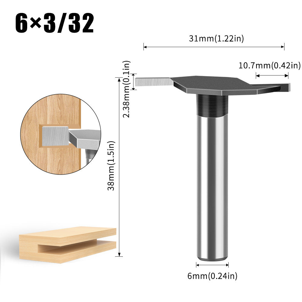 6 handle 12 handle T-shaped knife Slotted knife Alloy slotting cutter head Woodworking milling cutter Tungsten steel cutter head Woodworking slotting knife