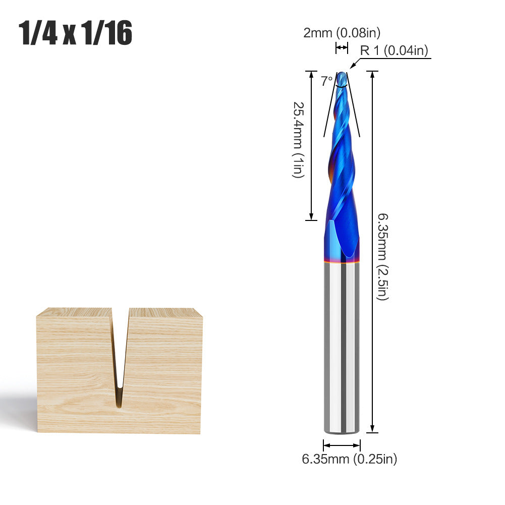 1/4 Shank 8 Shank Integral Alloy Double Edge Tilt Coated Ball Cutter Taper Ball End Mill Metal Embossed Extended Tungsten