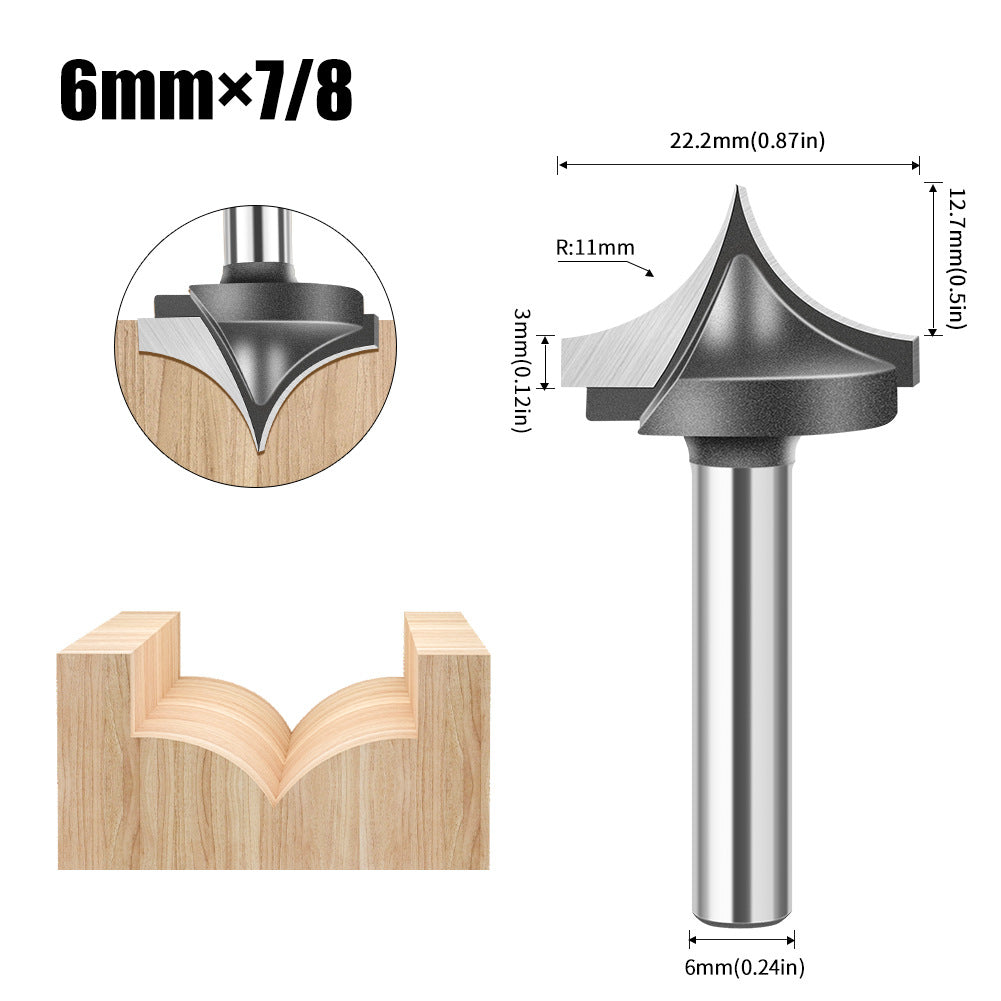 6 handle 12 handle woodworking pointed nozzle carving knife trimming machine line knife, inverted arc knife, rounded corner cutter milling cutter