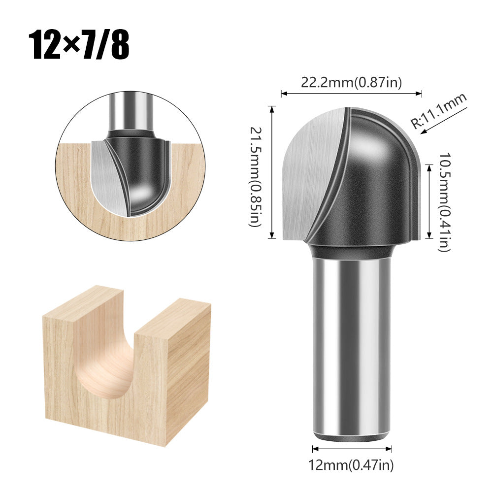 1/2 shank 12 shank deep round bottom cutter, woodworking milling cutter slotting cutter trimming machine tool head engraving machine bakelite gong cutter