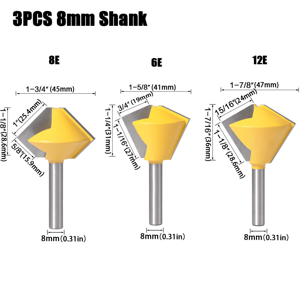 1/2 handle 3-piece set multilateral knife bird's beak interface knife 6 sides 8 sides 12 sides multi-purpose knife tenon knife woodworking router
